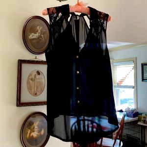 Paper Crane - size small sleeveless sheer black blouse